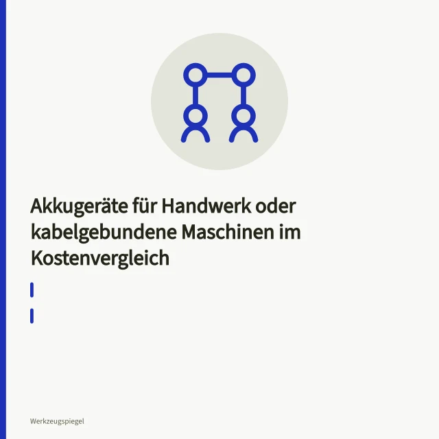 Akkuschrauber mit Akkus und Ladegerät neben kabelgebundener Bohrmaschine in der Werkstatt. Akkugeräte für Handwerk oder kabelgebundene Maschinen im Kostenvergleich
