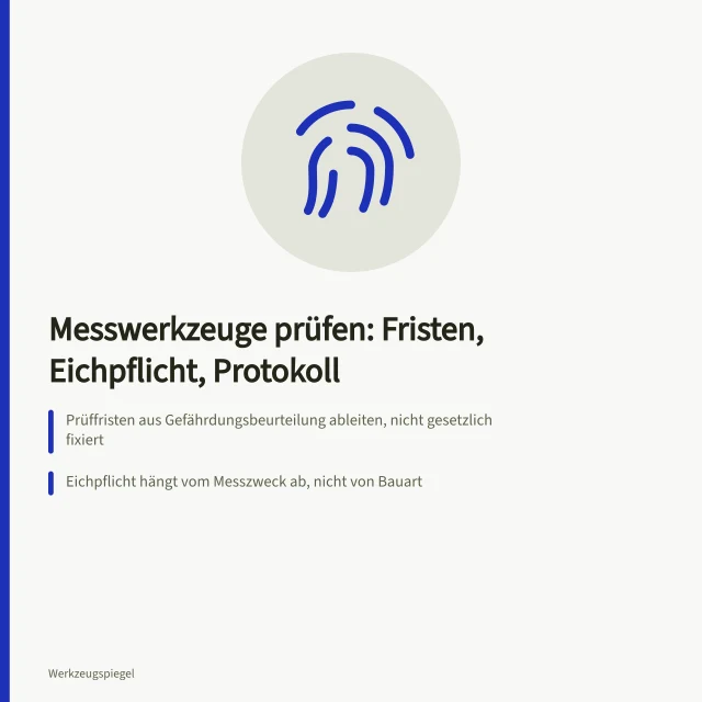 Checkliste für Prüffristen und Nachweise von Messwerkzeugen auf Baustellen. Messwerkzeuge für Baustellen prüfen mit Checkliste für Fristen und Nachweise