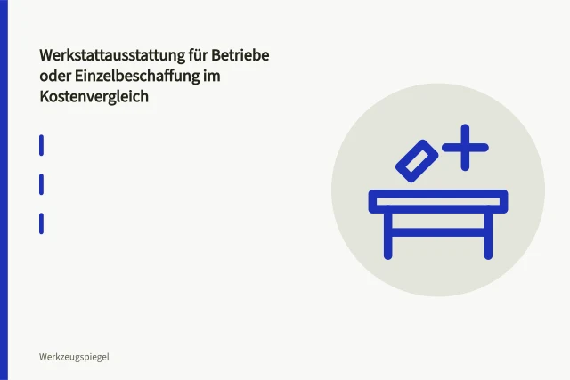 Schubladenschrank mit Werkzeug neben einer Werkbank in der Werkstatt. Werkstattausstattung für Betriebe oder Einzelbeschaffung im Kostenvergleich